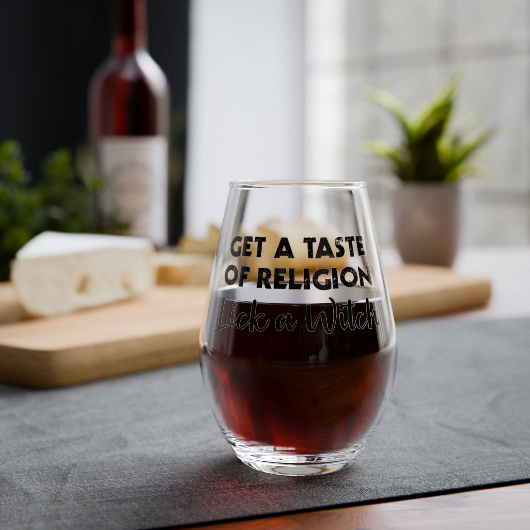Get a Taste of Religion Lick a Witch Stemless Wine Glass - Image 2